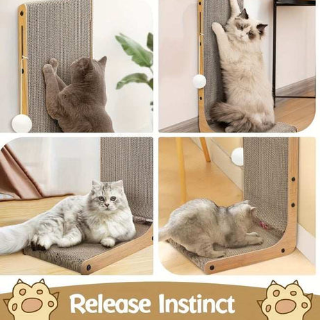 Large Size Cat Scratching Board, 23.6 Inch L Shape Cat Scratching Pad Wall Mounted, Cat Scratching Board With Ball Toy For Indoor Cats To Play