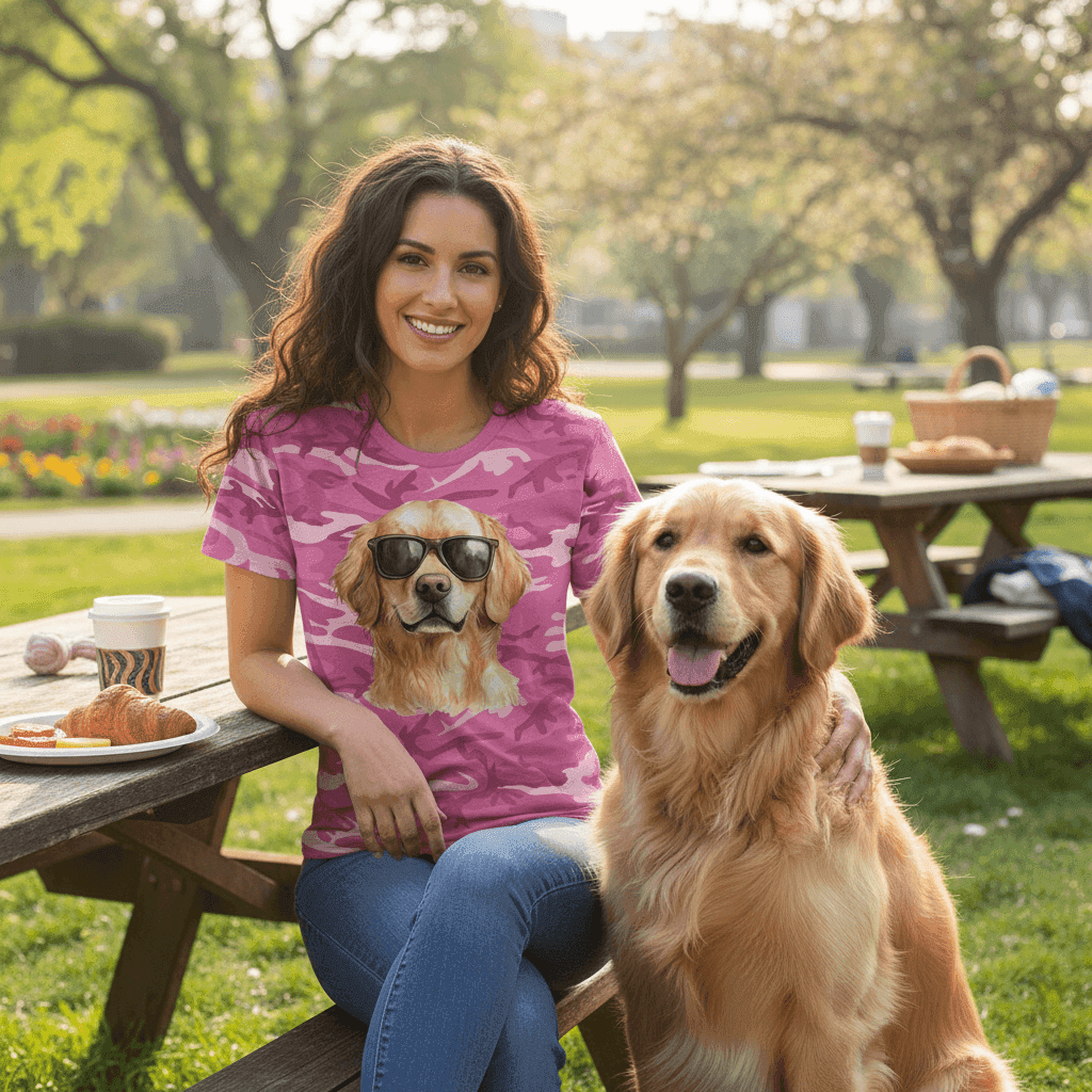 Golden Retriever Camo Tee - Cool Dog with Sunglasses