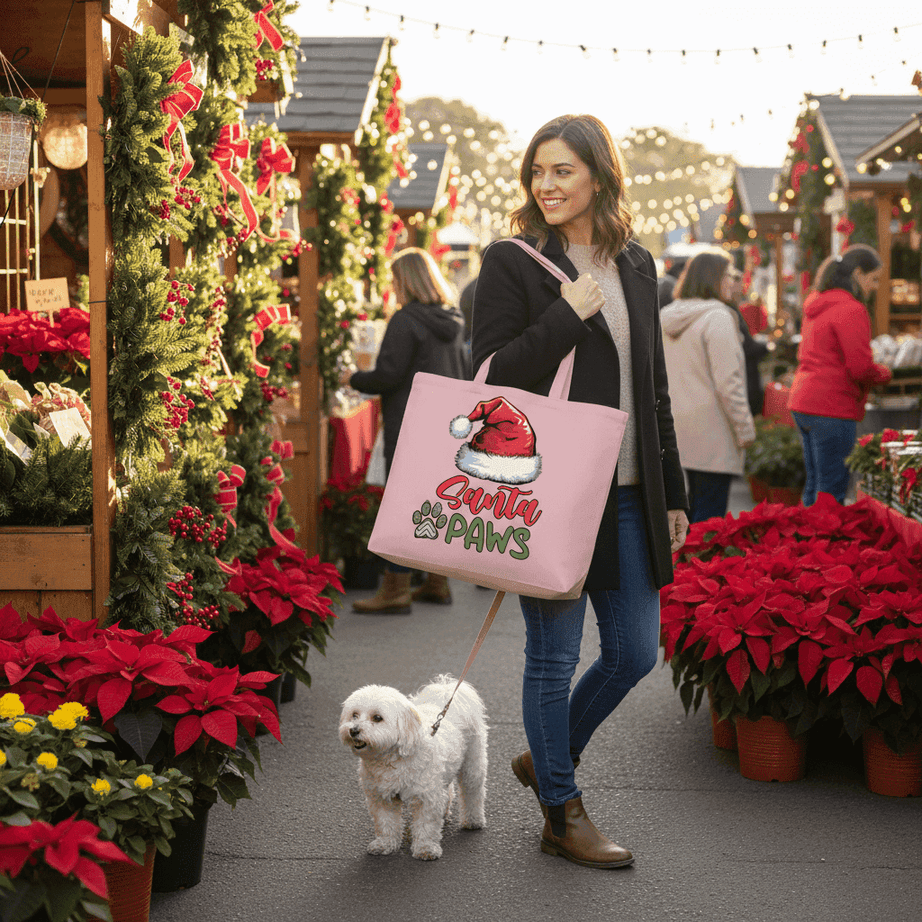 Santa Paws Holiday Tote with Santa Hat for Dog Lovers