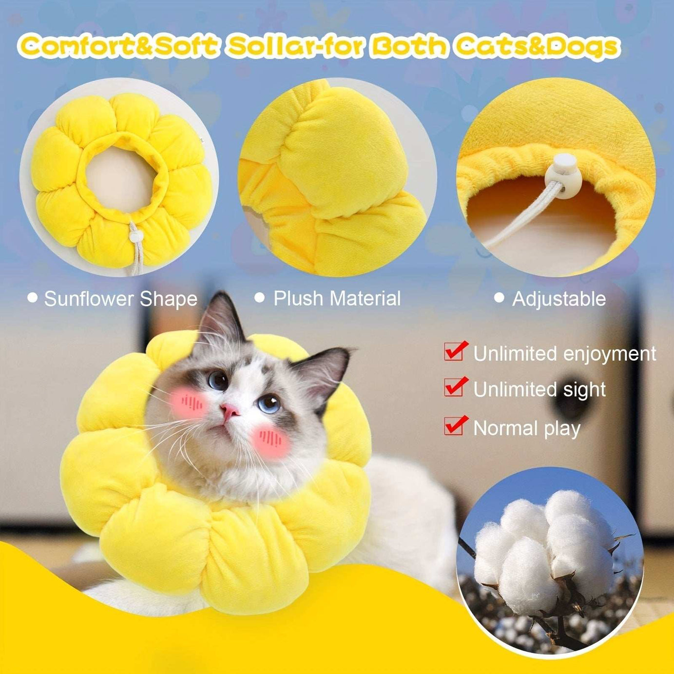 Cute Sunflower Adjustable After Surgery Recovery Neck Cone