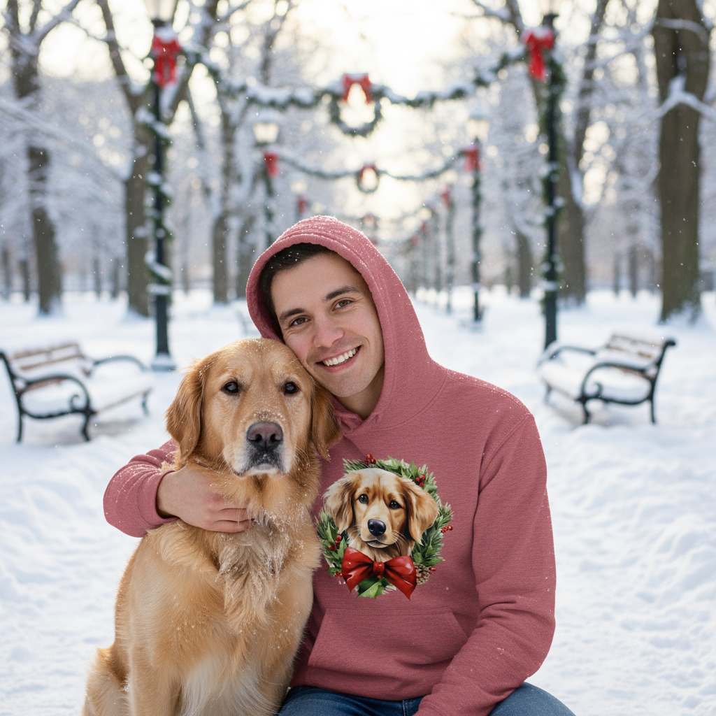 Golden Retriever Wreath Hoodie - Festive Holiday Gift