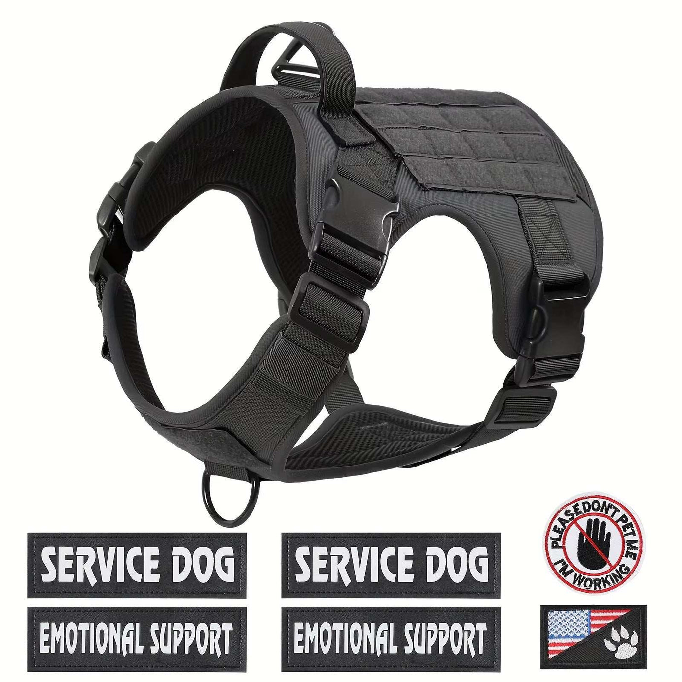 Adjustable Reflective Service Dog Vest Harness with Metal Buckles