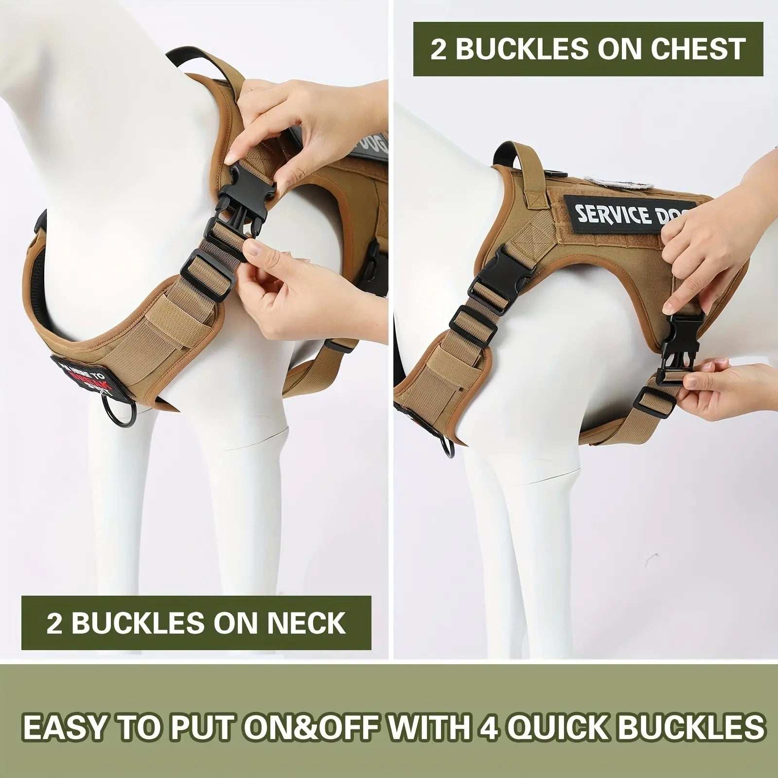 Adjustable Reflective Service Dog Vest Harness with Metal Buckles