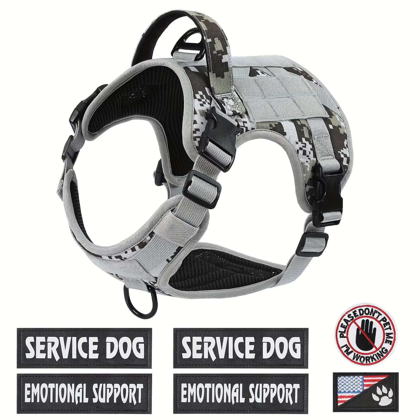 Adjustable Reflective Service Dog Vest Harness with Metal Buckles