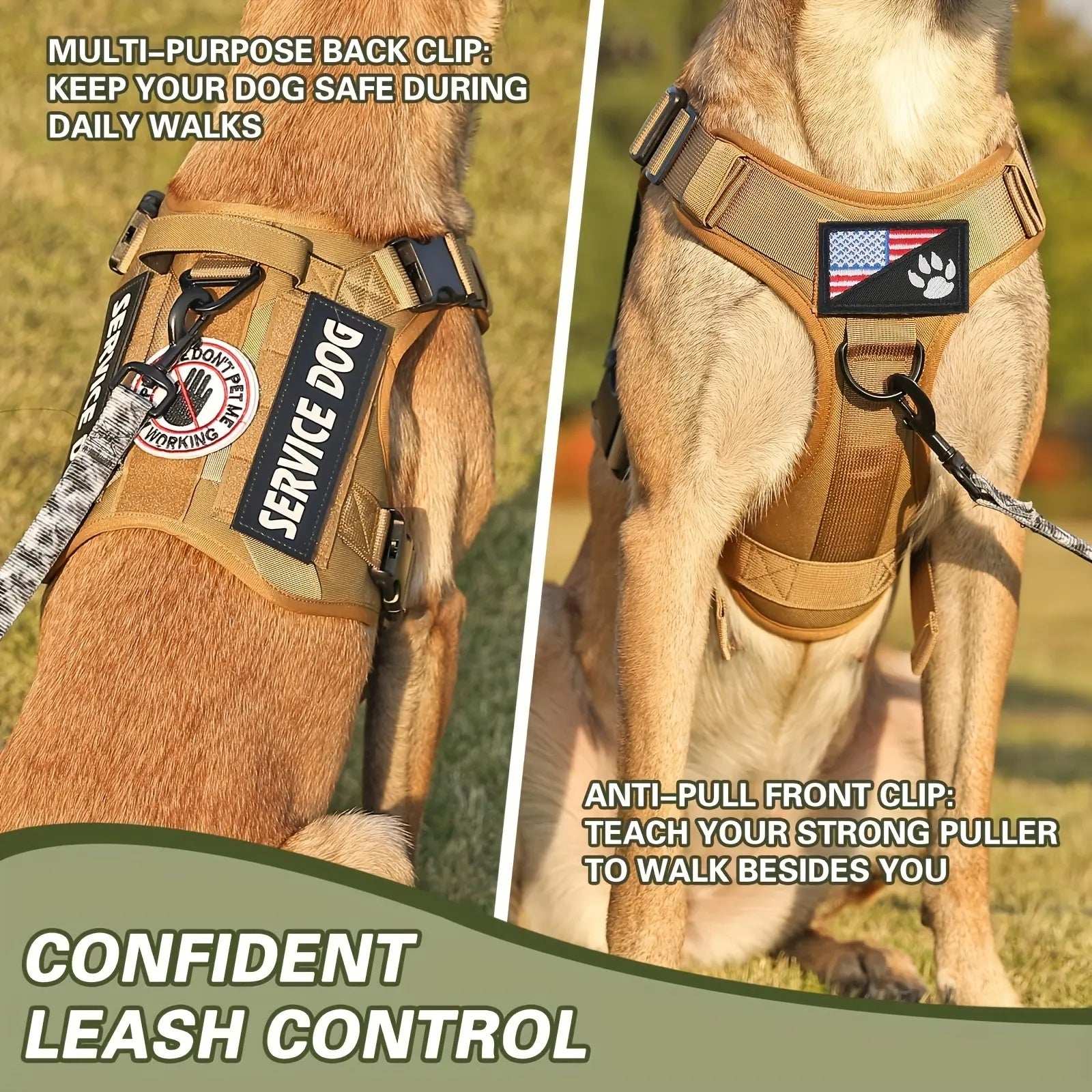 Adjustable Reflective Service Dog Vest Harness with Metal Buckles