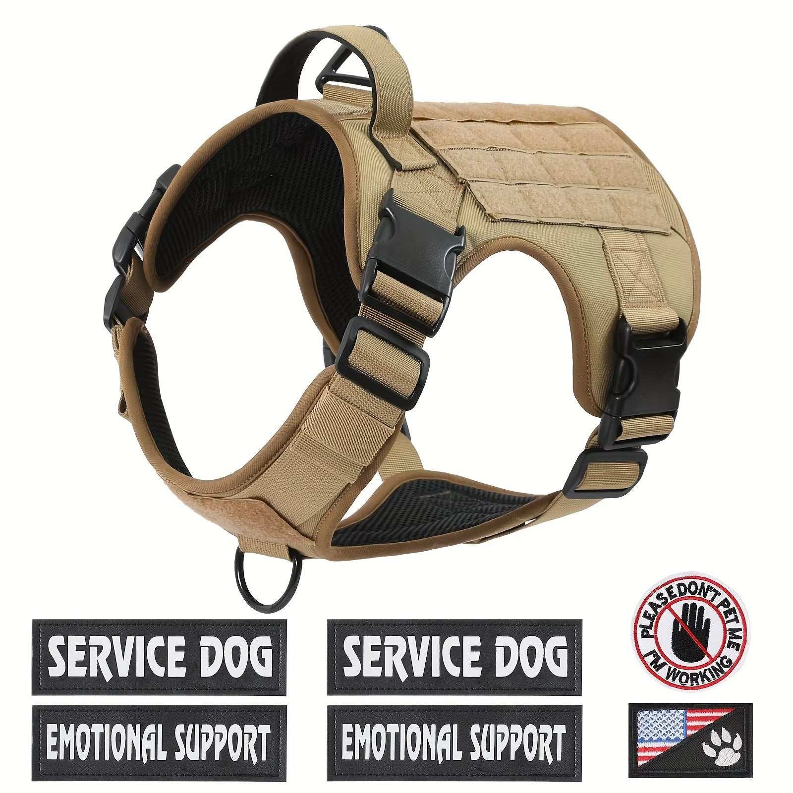 Adjustable Reflective Service Dog Vest Harness with Metal Buckles