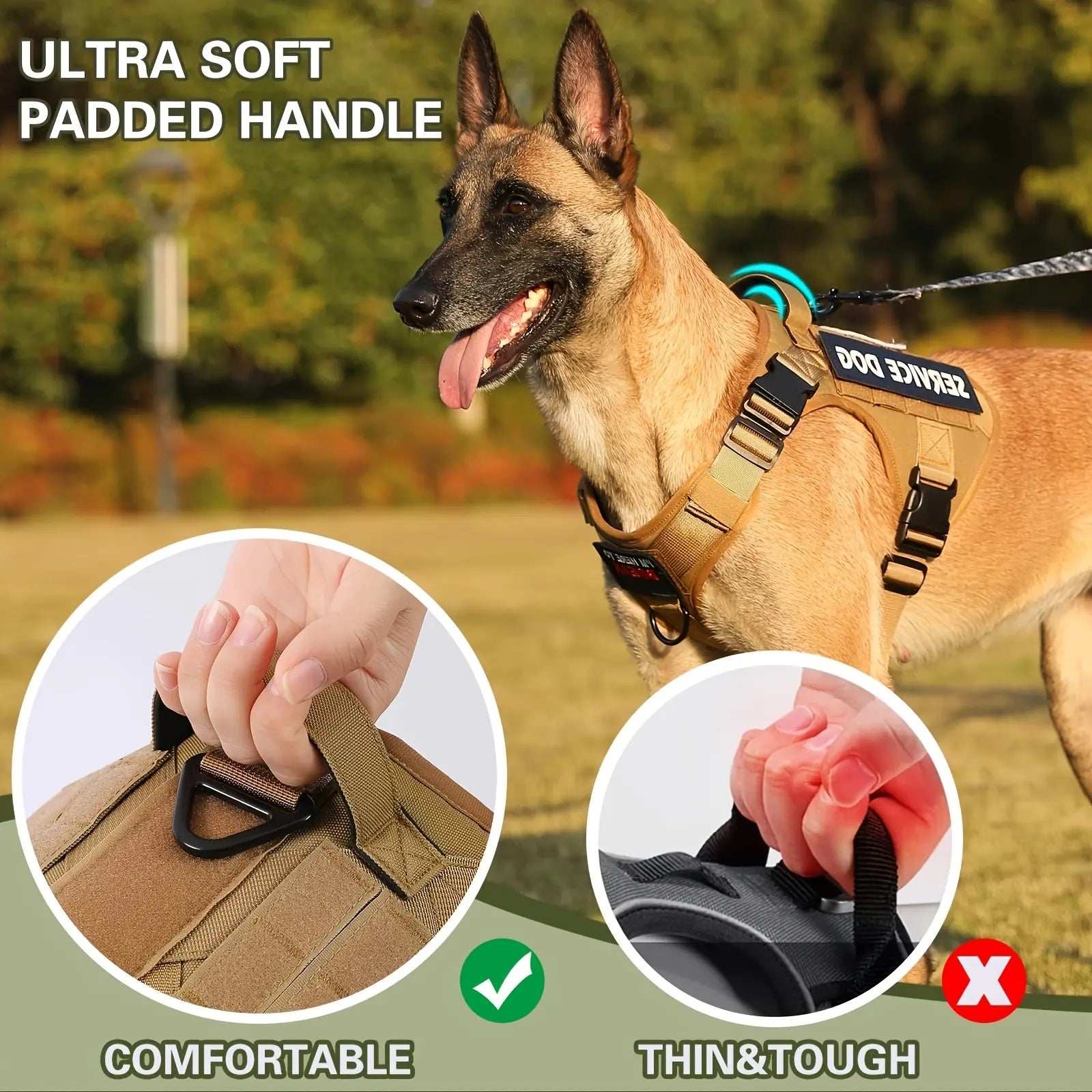 Adjustable Reflective Service Dog Vest Harness with Metal Buckles