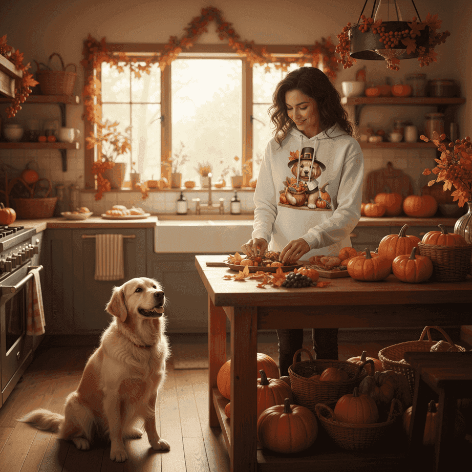 Golden Retriever Thanksgiving Hoodie - Puppy Turkey Hat Sweatshirt