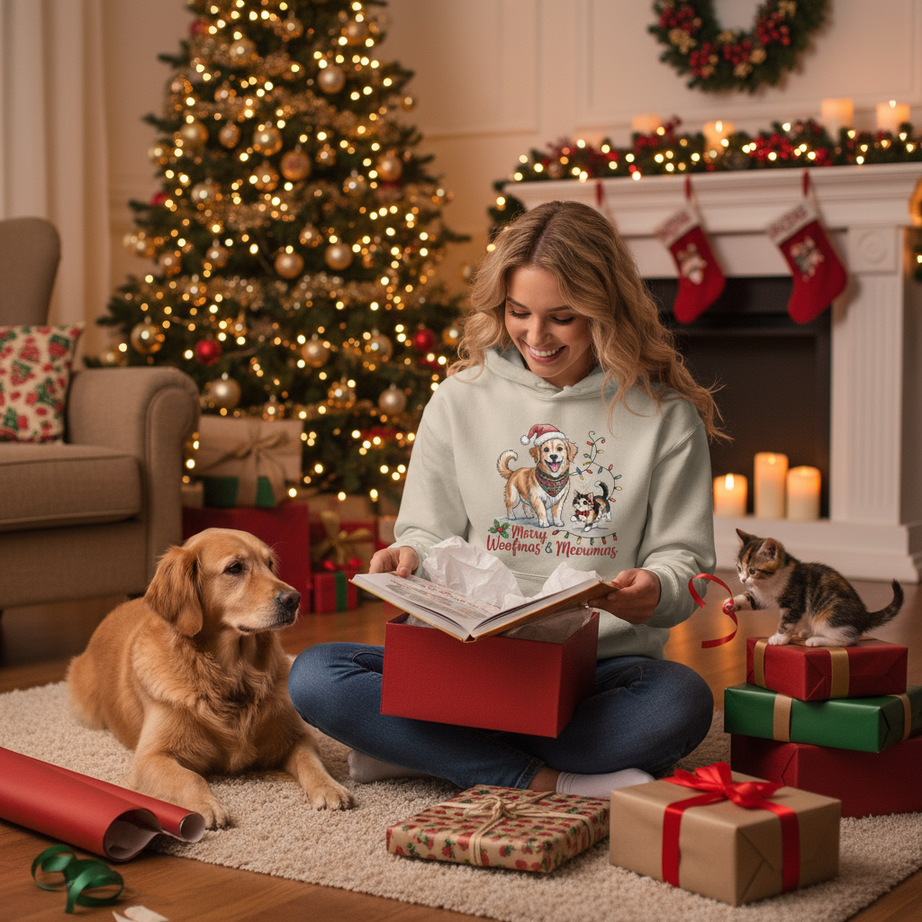 Merry Woofmas & Meowmas Christmas Hoodie - Cat & Dog Sweatshirt