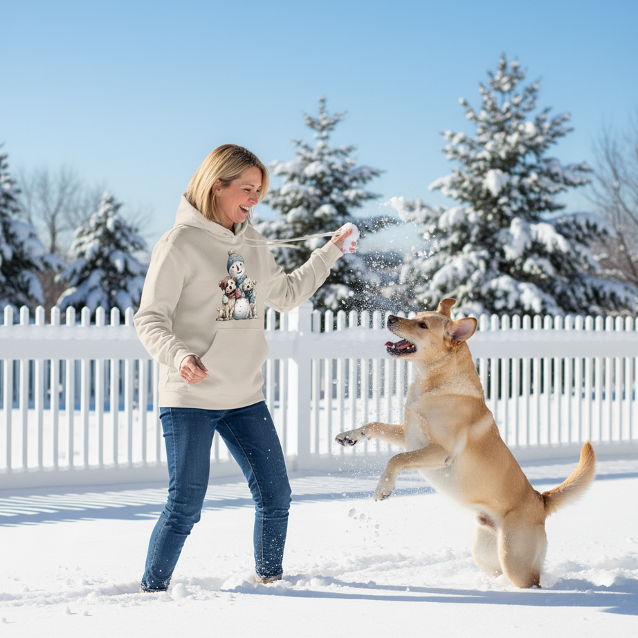 Snowman Hugs Hoodie - Cozy Winter Pet Lover Sweatshirt