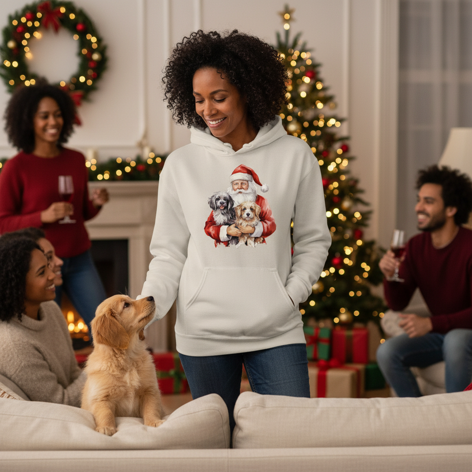 Puppy Love Santa Hoodie - Festive Christmas Sweatshirt