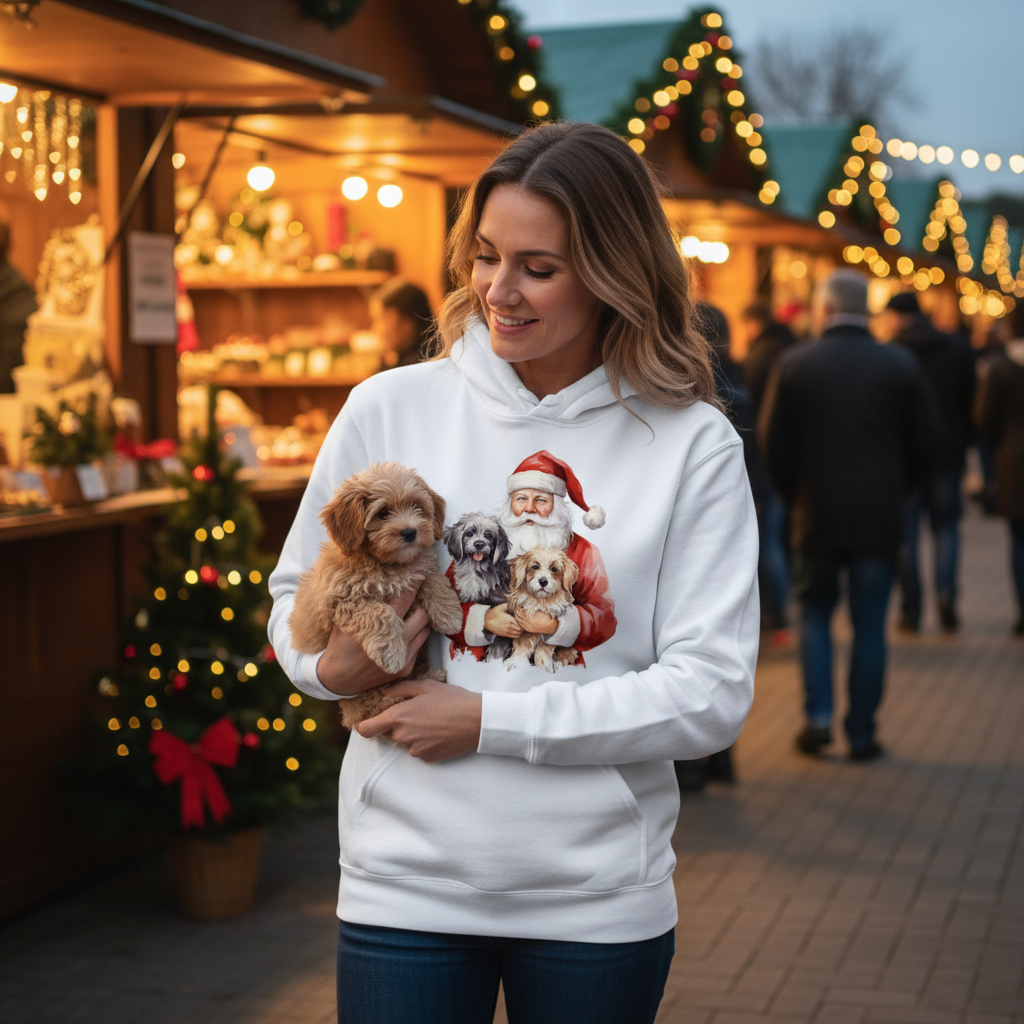 Puppy Love Santa Hoodie - Festive Christmas Sweatshirt