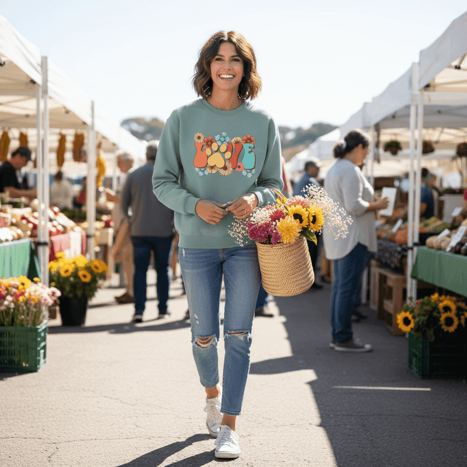 Love Paw Print Crewneck - Floral Pet Lover Sweatshirt