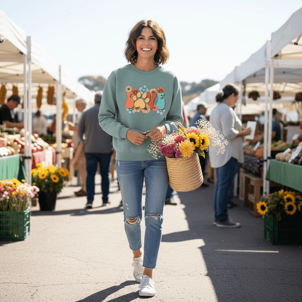 Love Paw Print Crewneck - Floral Pet Lover Sweatshirt