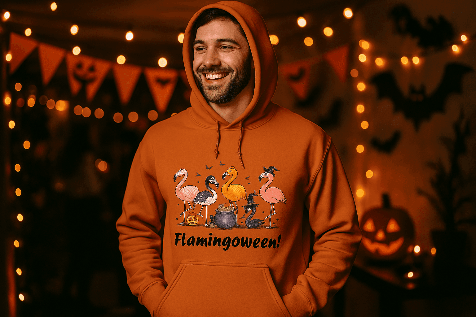 Flamingoween Hoodie Sweatshirt - Flamingo Halloween Style