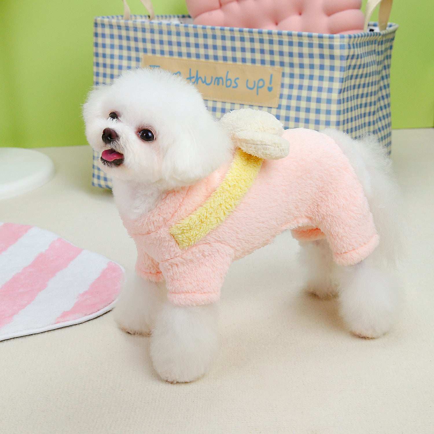 Small Dog Fluffy Four Legs Jumper with Cute Dog Back