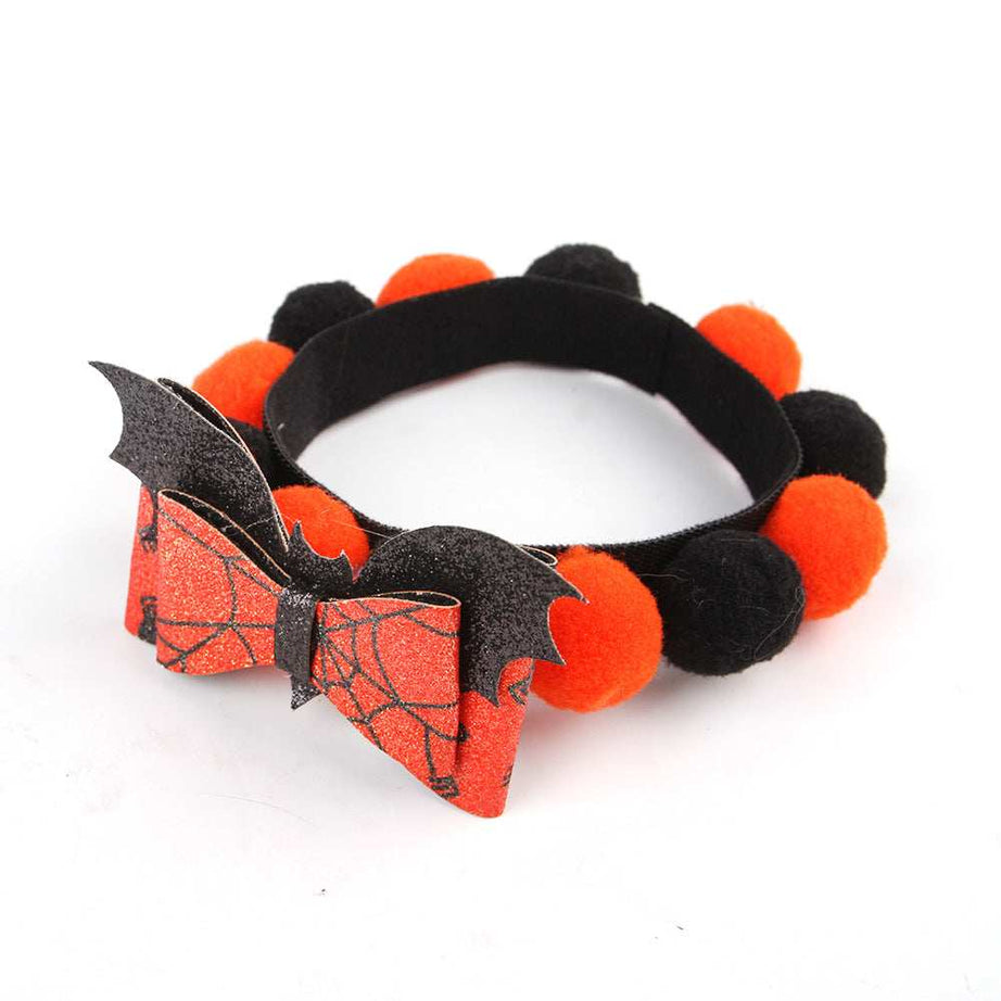 Pumpkin Pet Collar with Fur Ball - Adorable Halloween Accessory