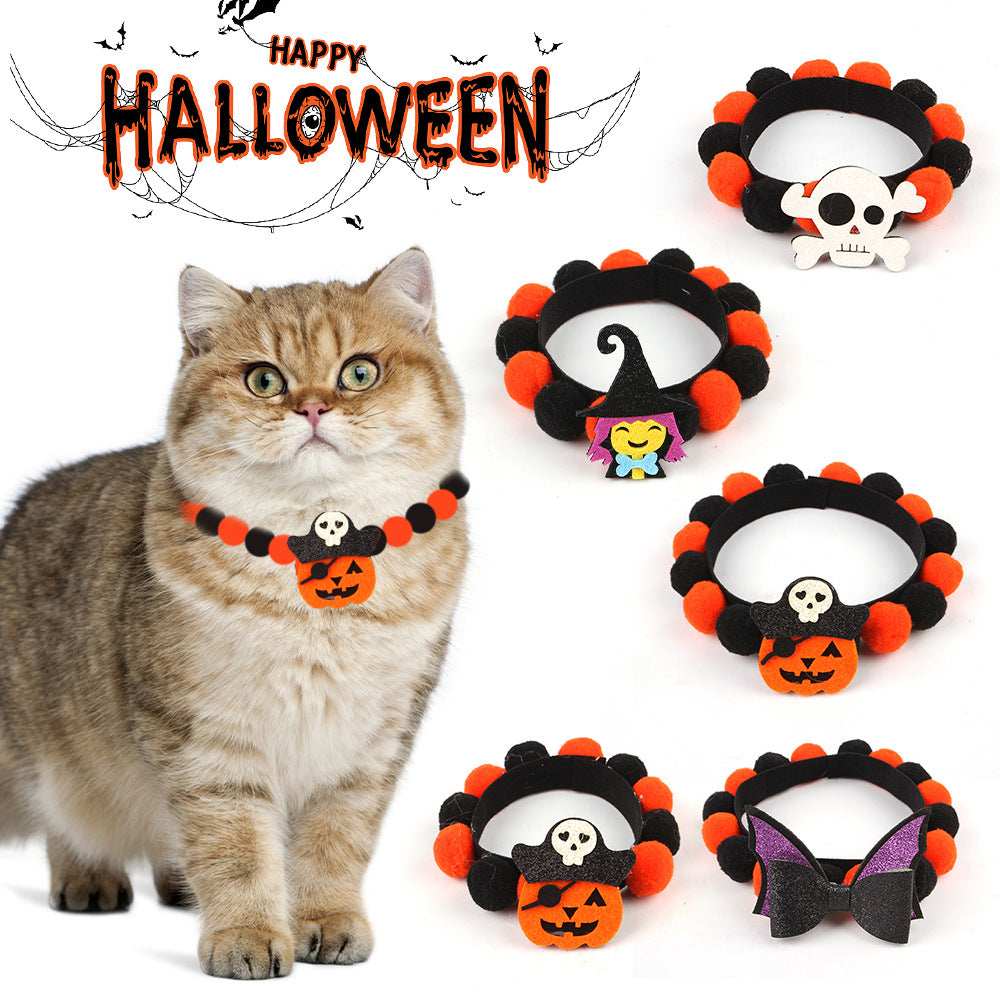 Pumpkin Pet Collar with Fur Ball - Adorable Halloween Accessory