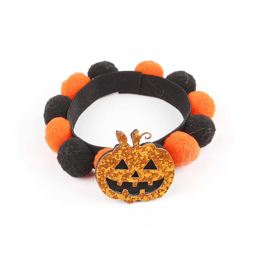 Pumpkin Pet Collar with Fur Ball - Adorable Halloween Accessory