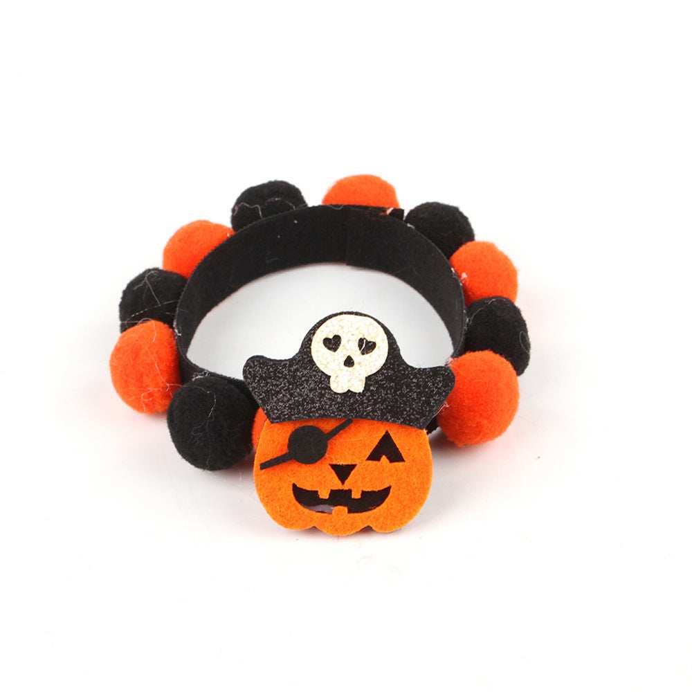 Pumpkin Pet Collar with Fur Ball - Adorable Halloween Accessory