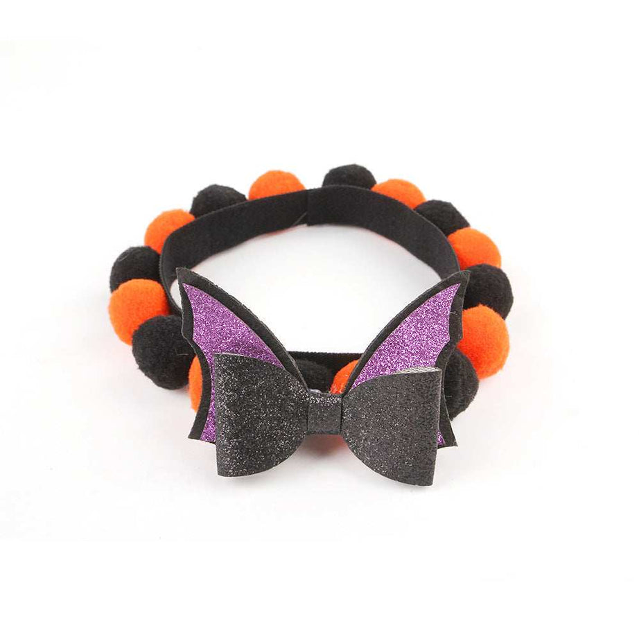Pumpkin Pet Collar with Fur Ball - Adorable Halloween Accessory