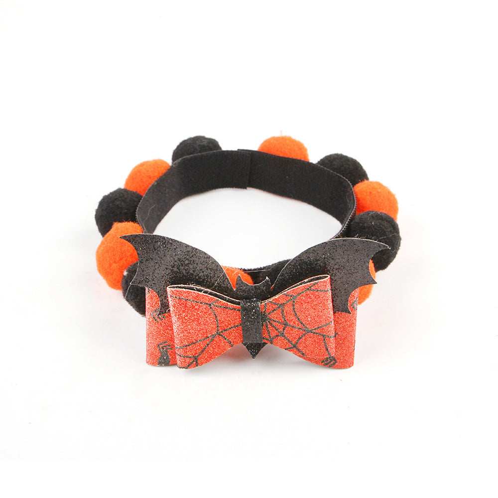 Pumpkin Pet Collar with Fur Ball - Adorable Halloween Accessory