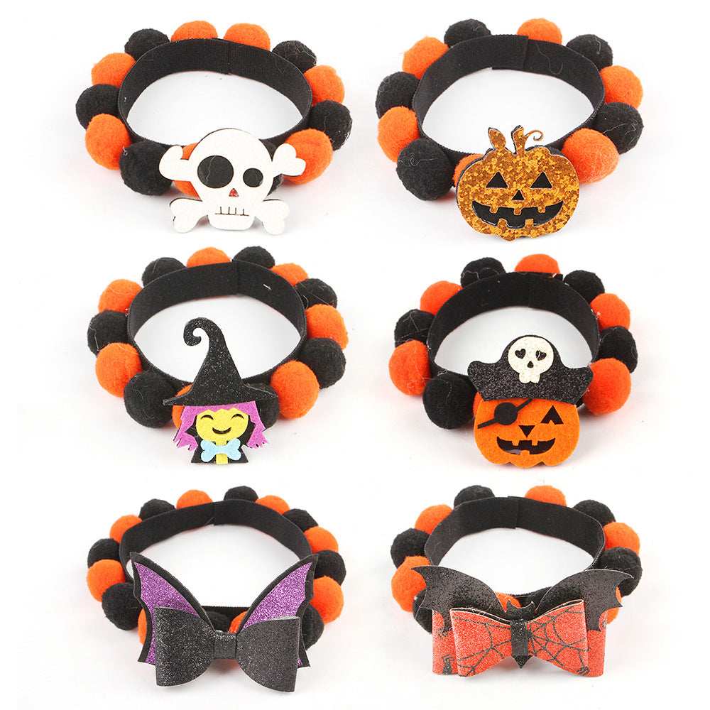 Pumpkin Pet Collar with Fur Ball - Adorable Halloween Accessory
