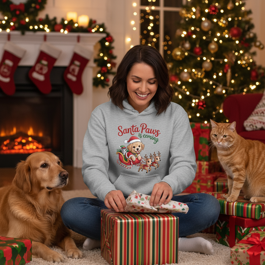 Santa Paws is Coming Christmas Hoodie - Festive Pet Lover Sweatshirt