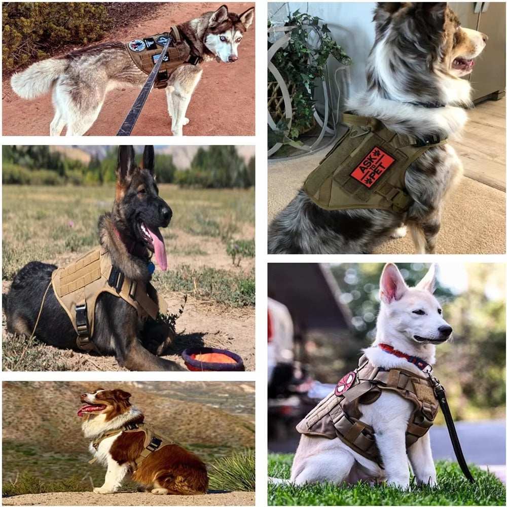 Camo Tactical Service Dog Vest Harness Leash Kit