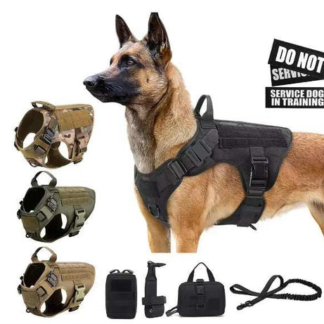 Camo Tactical Service Dog Vest Harness Leash Kit