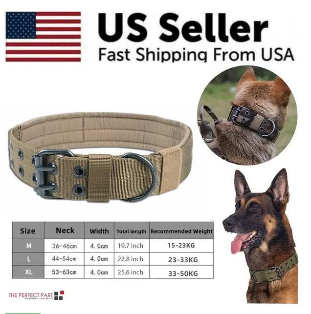 Wide K9 Military Tactical Heavy Duty Nylon Large Dog Collar
