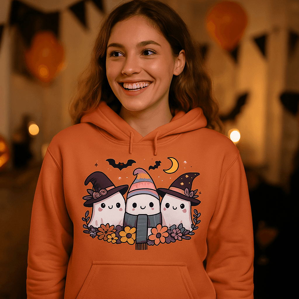 Three Cute Ghosts Hoodie Sweatshirt - Triple Halloween Fun