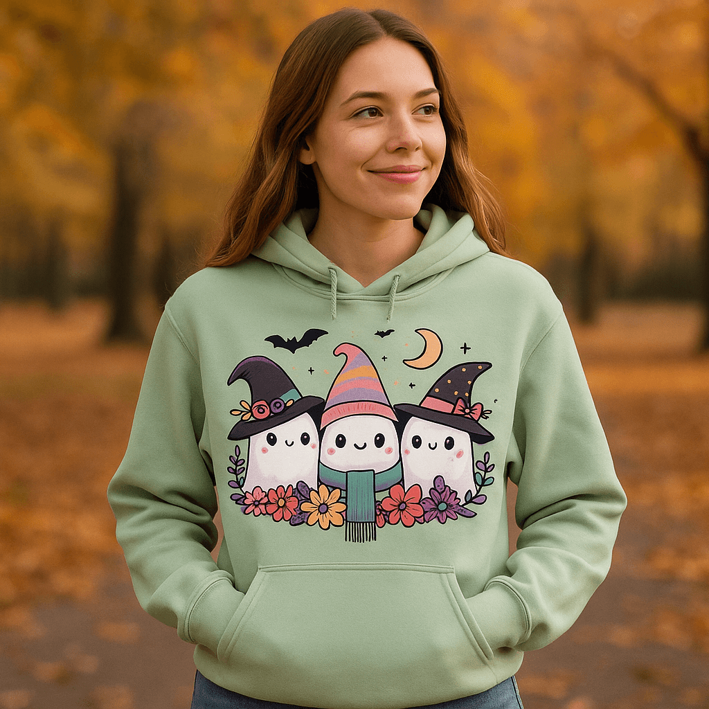 Three Cute Ghosts Hoodie Sweatshirt - Triple Halloween Fun