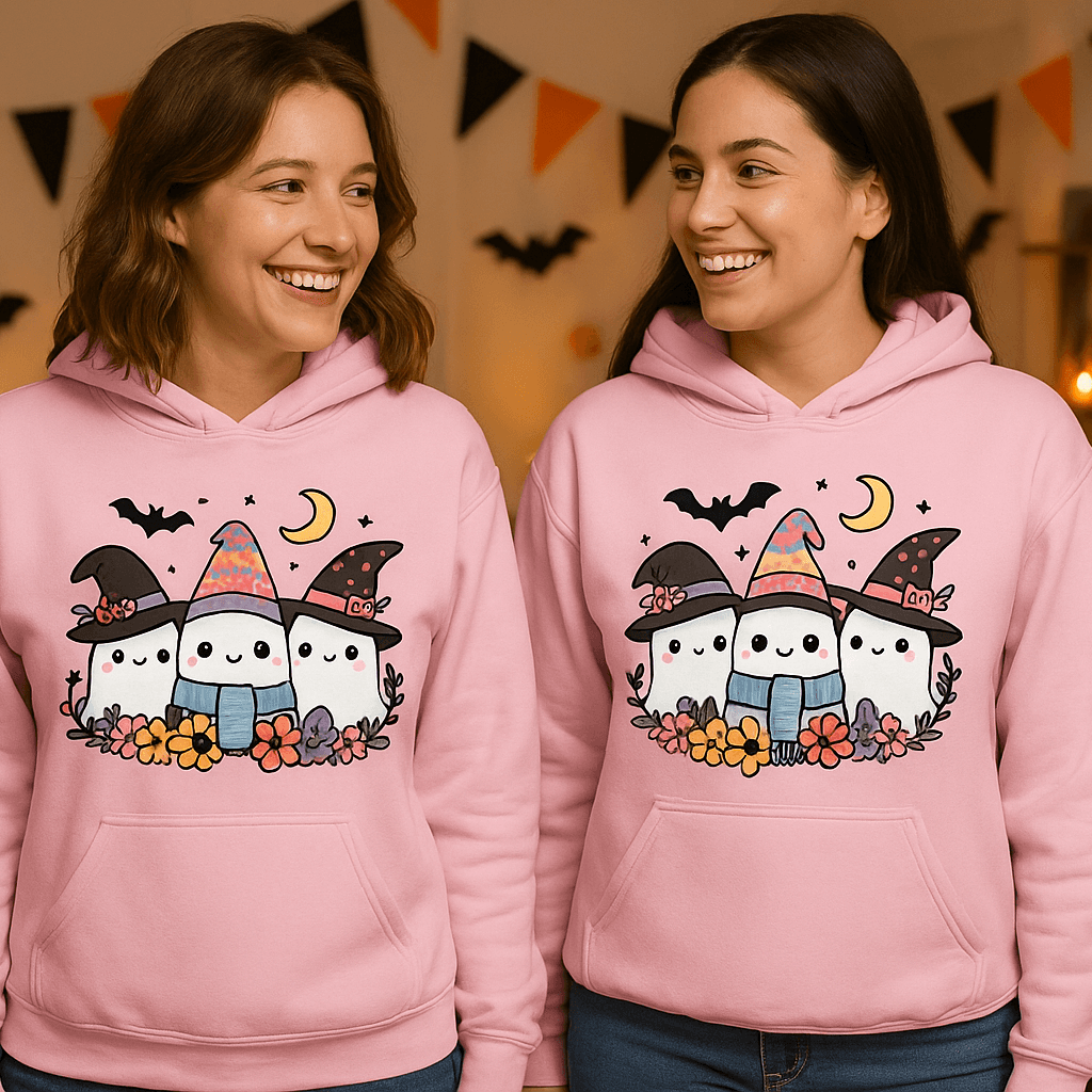 Three Cute Ghosts Hoodie Sweatshirt - Triple Halloween Fun