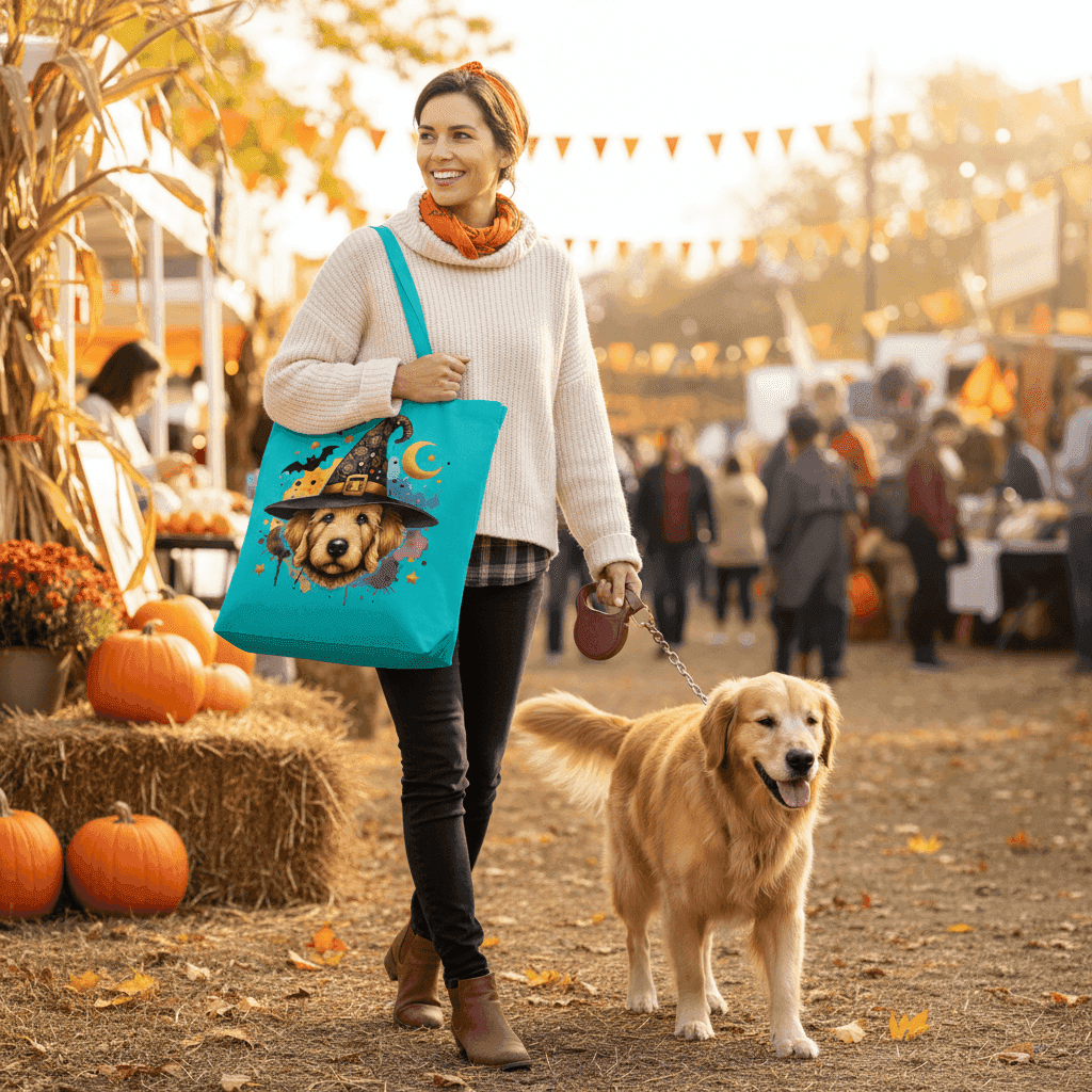 Golden Retriever Witch Tote Bag for Halloween - Dog Canvas
