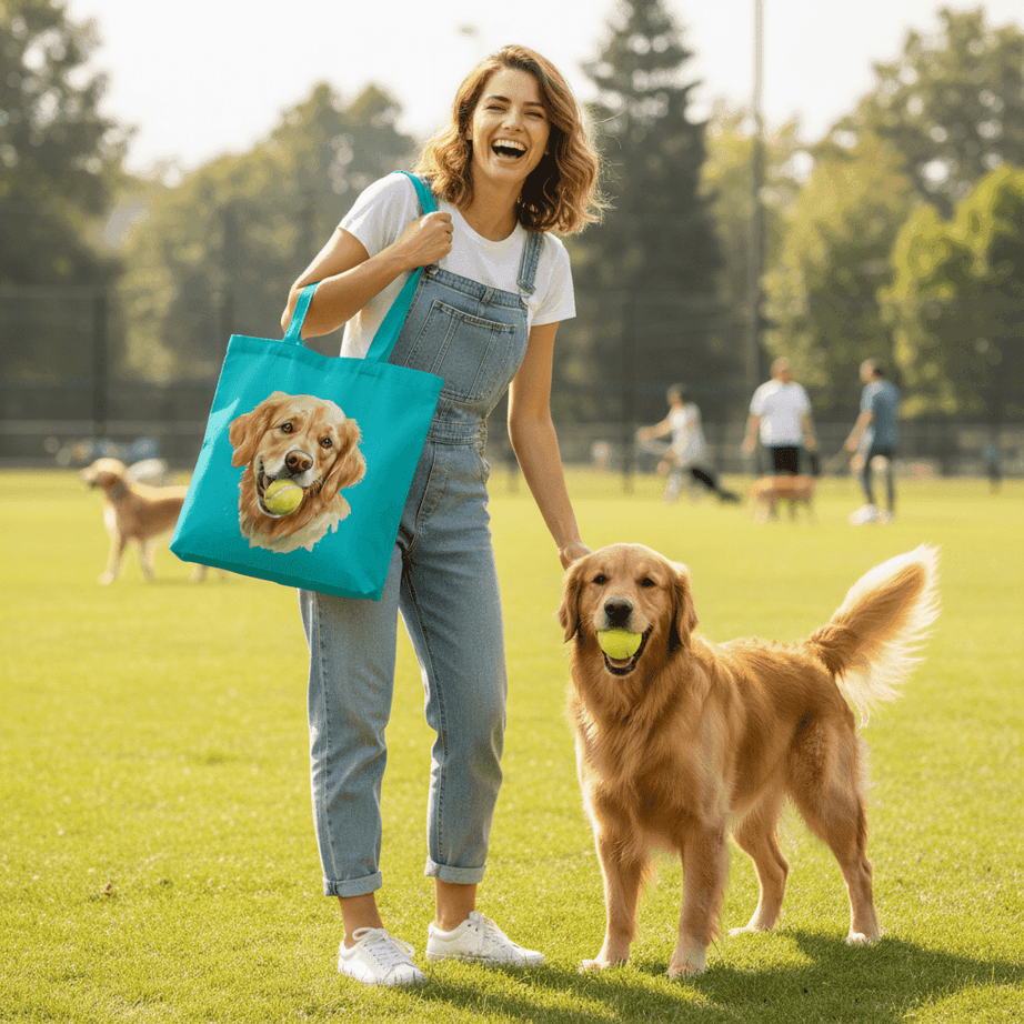 Golden Retriever Tote Bag with Tennis Ball Design