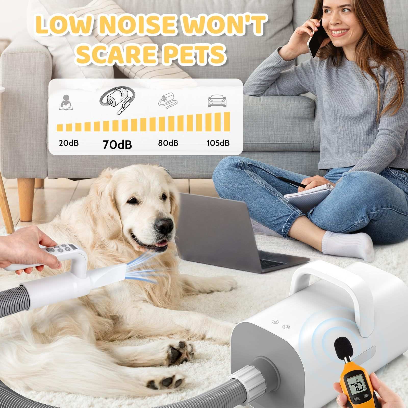 Pet Grooming Vacuum with Hair Dryer and Attachments