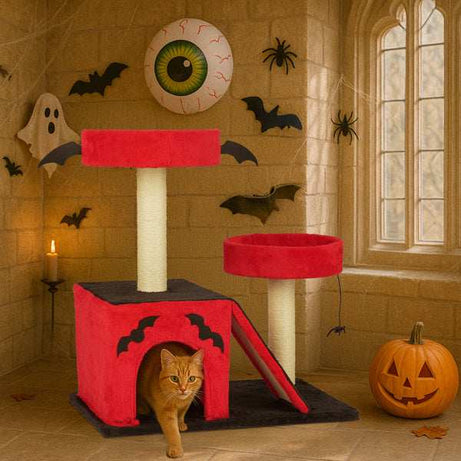 Halloween Cat Climbing Frame Gothic Cat Tree with Spacious Cat Condo