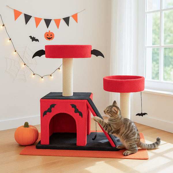 Halloween Cat Climbing Frame Gothic Cat Tree with Spacious Cat Condo