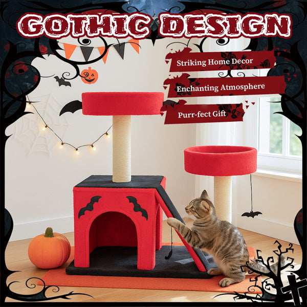 Halloween Cat Climbing Frame Gothic Cat Tree with Spacious Cat Condo
