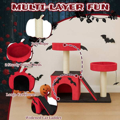 Halloween Cat Climbing Frame Gothic Cat Tree with Spacious Cat Condo