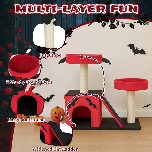 Halloween Cat Climbing Frame Gothic Cat Tree with Spacious Cat Condo