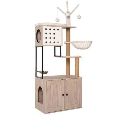 Modern Cat Condo Tree with Litter Box Enclosure