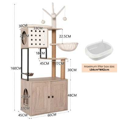 Modern Cat Condo Tree with Litter Box Enclosure