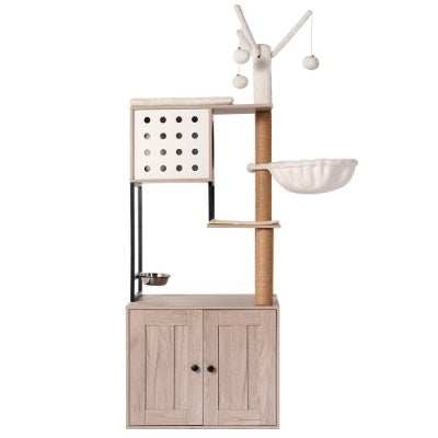 Modern Cat Condo Tree with Litter Box Enclosure