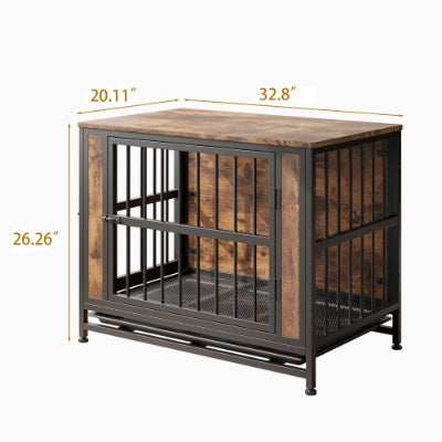 Wood and Metal Dog Crate Kennel with 2 Sliding Doors