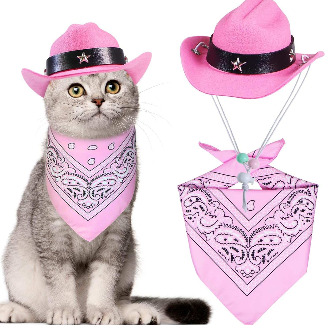 Halloween Pet Dog or Cat Pink Western Bandana and Hat Set