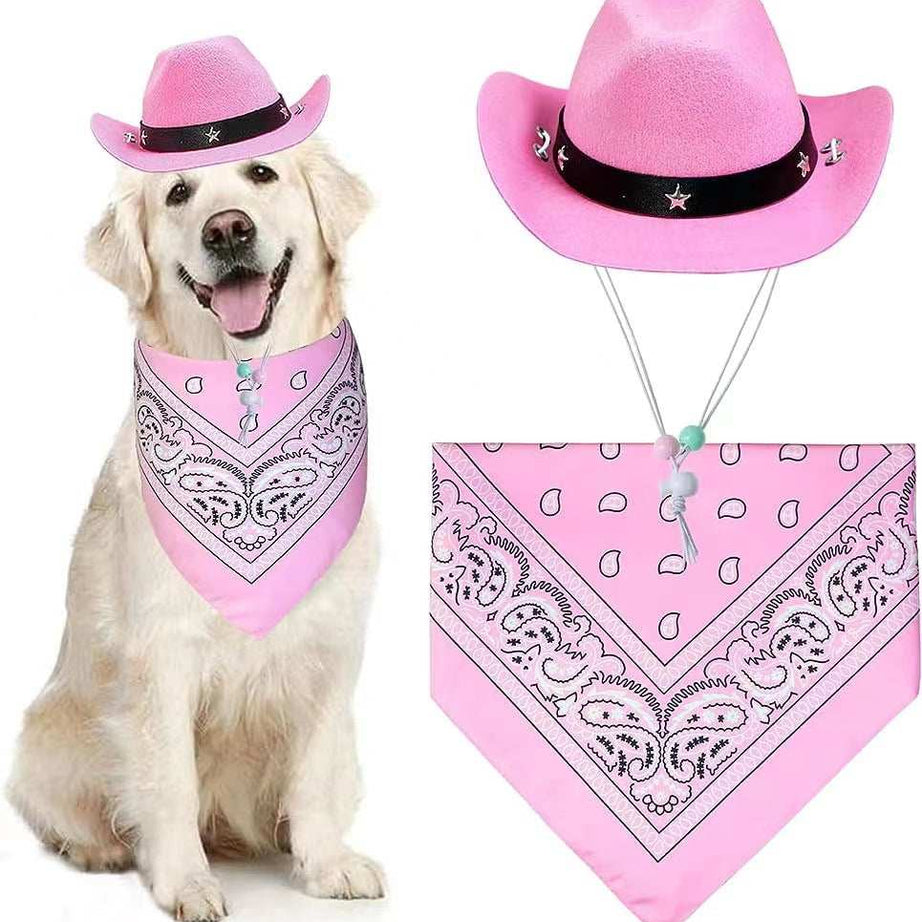 Halloween Pet Dog or Cat Pink Western Bandana and Hat Set