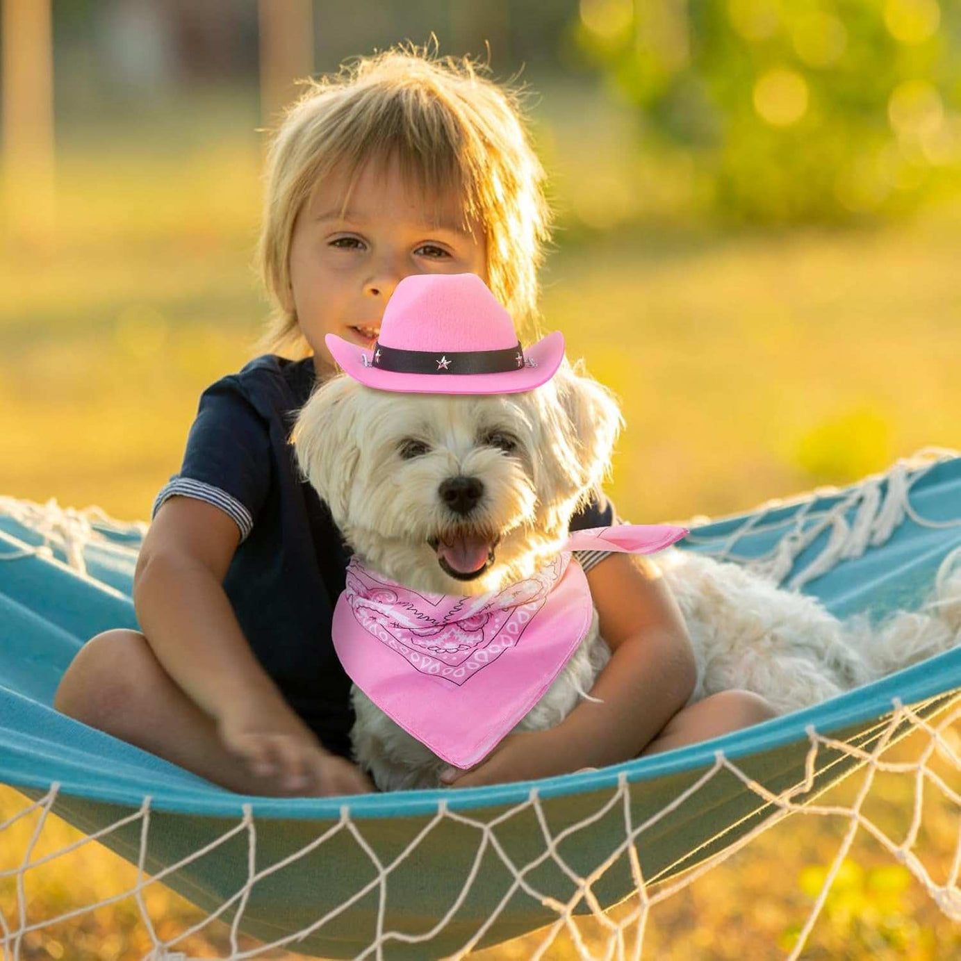 Halloween Pet Dog or Cat Pink Western Bandana and Hat Set
