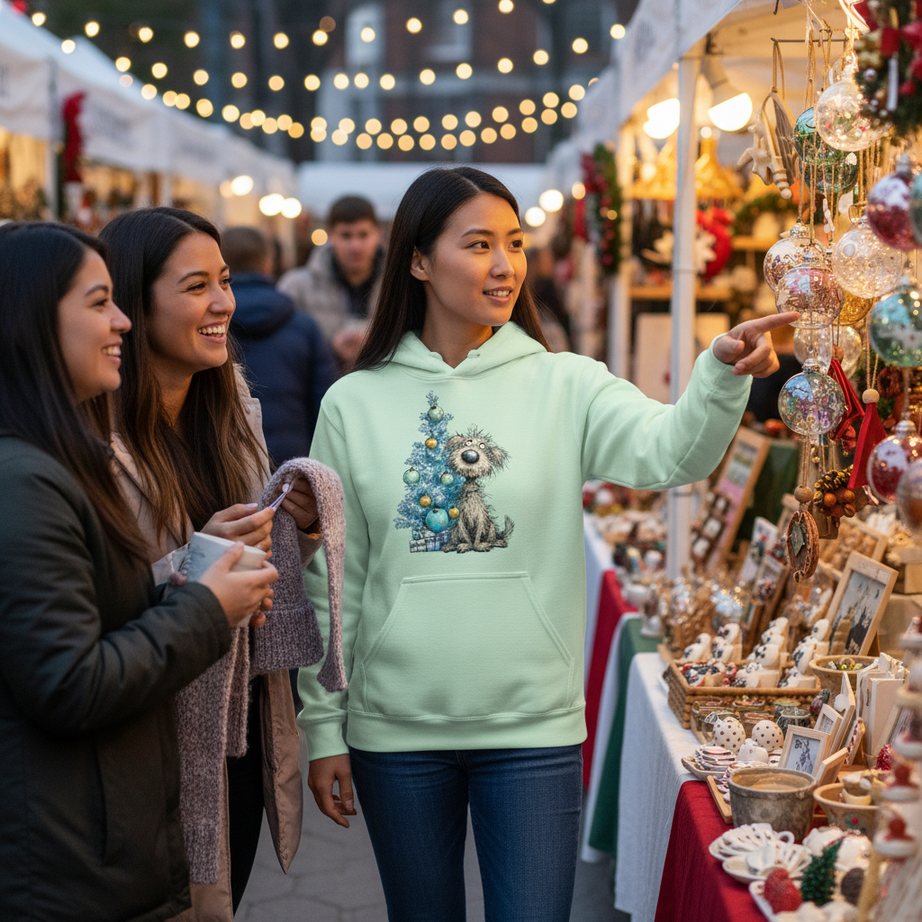 Whimsy Blue Tree Hoodie - Festive Christmas Sweatshirt